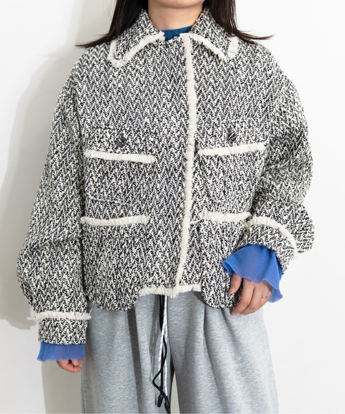 MIDVEIN(ミッドヴェイン)の「Tweed military jacket(ブルゾン・レディース・グレー/ブラック・FREE)」の2枚目の写真