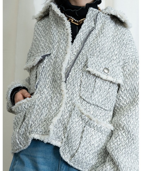 MIDVEIN(ミッドヴェイン)の「Tweed military jacket(ブルゾン・レディース・グレー/ブラック・FREE)」の11枚目の写真