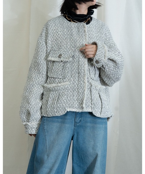 MIDVEIN(ミッドヴェイン)の「Tweed military jacket(ブルゾン・レディース・グレー/ブラック・FREE)」の4枚目の写真