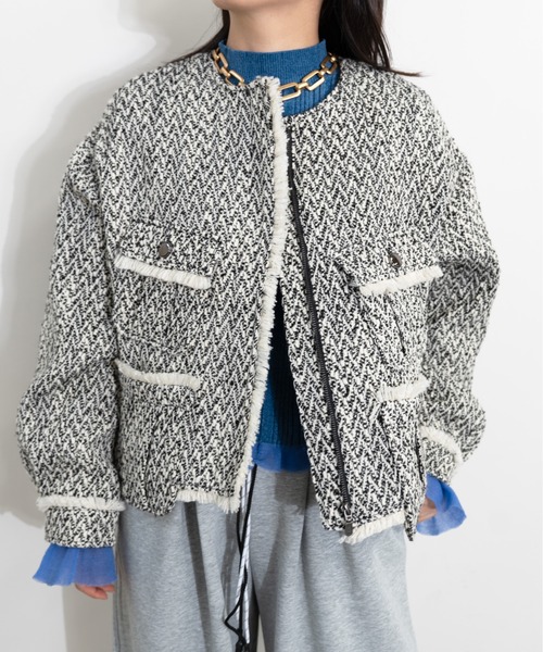MIDVEIN(ミッドヴェイン)の「Tweed military jacket(ブルゾン・レディース・グレー/ブラック・FREE)」の8枚目の写真