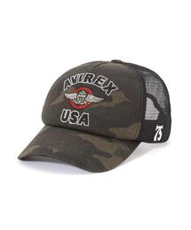 AVIREX（アヴィレックス）の「【直営店限定】RHINESTONE VARSITY LOGO MESH CAP（キャップ）」