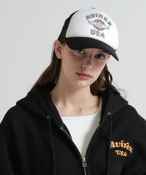 AVIREX（アヴィレックス）の「【直営店限定】RHINESTONE VARSITY LOGO MESH CAP（キャップ・レディース・その他2/ホワイト系2・F）」の20枚目の写真