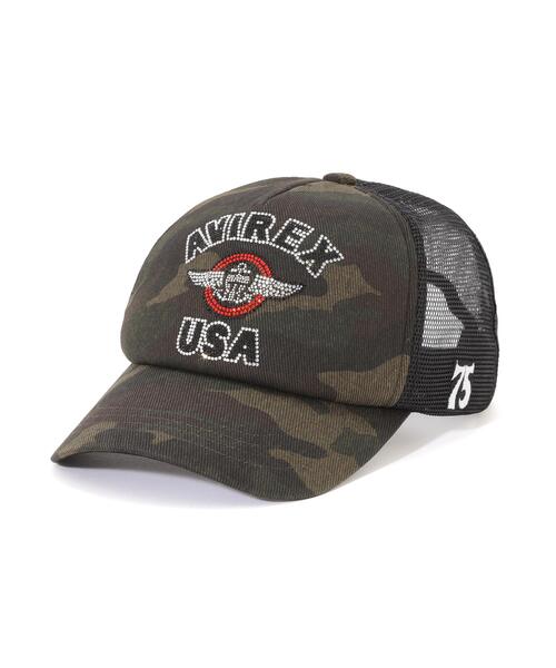 AVIREX(アヴィレックス)の「【直営店限定】RHINESTONE VARSITY LOGO MESH CAP(キャップ・レディース・その他2/ホワイト系2/ブラック系・F)」の18枚目の写真