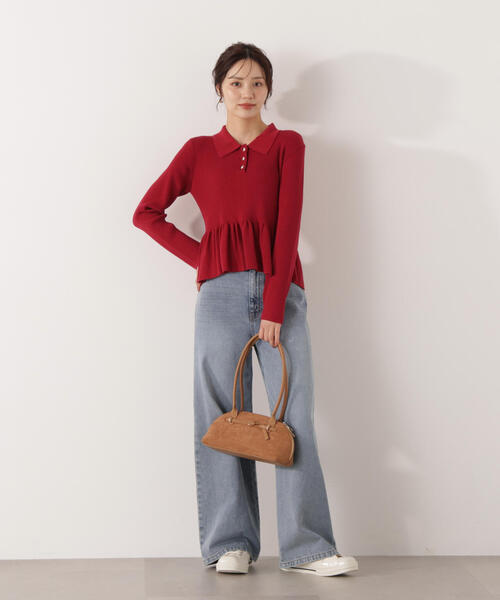 PROPORTION BODY DRESSING(プロポーションボディドレッシング)の「ペプラムポロニット / 1216170009(ニット/セーター・レディース・ブラック/ホワイト系その他/レッド・SMALL/MEDIUM)」の8枚目の写真