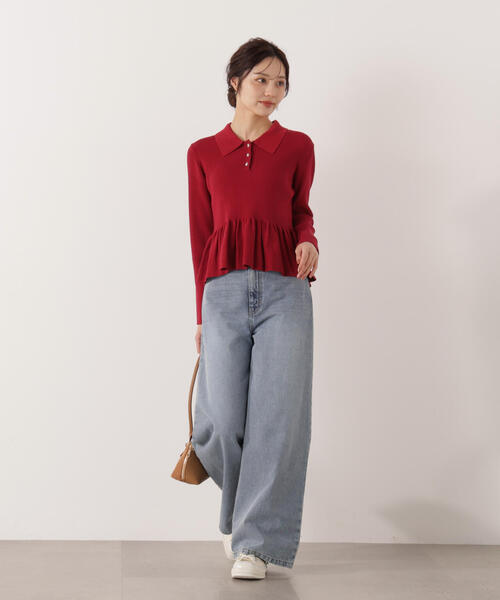 PROPORTION BODY DRESSING(プロポーションボディドレッシング)の「ペプラムポロニット / 1216170009(ニット/セーター・レディース・ブラック/ホワイト系その他/レッド・SMALL/MEDIUM)」の7枚目の写真