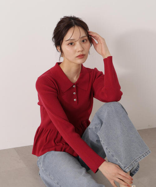 PROPORTION BODY DRESSING(プロポーションボディドレッシング)の「ペプラムポロニット / 1216170009(ニット/セーター・レディース・ブラック/ホワイト系その他/レッド・SMALL/MEDIUM)」の6枚目の写真