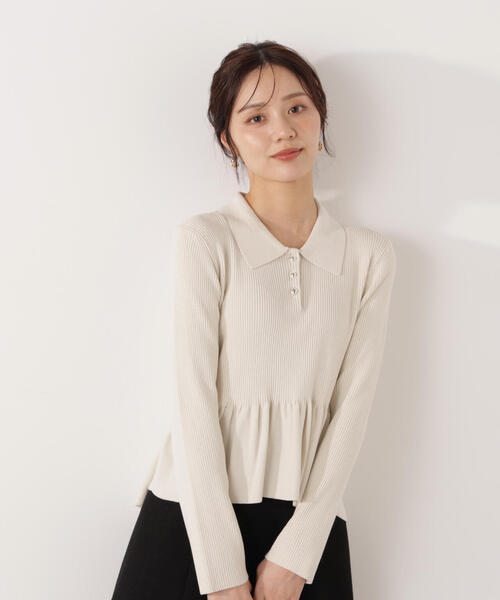 PROPORTION BODY DRESSING(プロポーションボディドレッシング)の「ペプラムポロニット / 1216170009(ニット/セーター・レディース・ブラック/ホワイト系その他/レッド・SMALL/MEDIUM)」の2枚目の写真