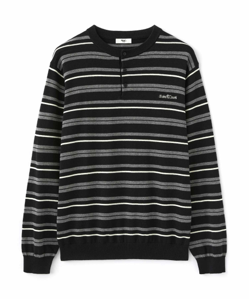 WMC(ダブリューエムシー)の「マルチストライプヘンリーネックニット_BLACK(ニット/セーター・レディース・ブラック・MEDIUM/LARGE/X-LARGE/SMALL)」の2枚目の写真