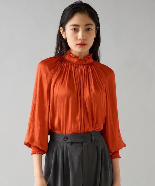 Tiara（ティアラ）の「【定番】2wayフリルネックギャザーブラウス（シャツ/ブラウス・レディース・アイボリー/サックスブルー/オレンジ・FREE）」の3枚目の写真