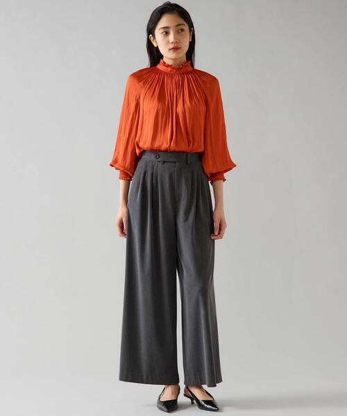 Tiara（ティアラ）の「【定番】2wayフリルネックギャザーブラウス（シャツ/ブラウス・レディース・アイボリー/サックスブルー/オレンジ・FREE）」の4枚目の写真