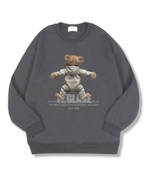 ベアフードオーバーサイズ特別裏毛スウェットTシャツダークグレー