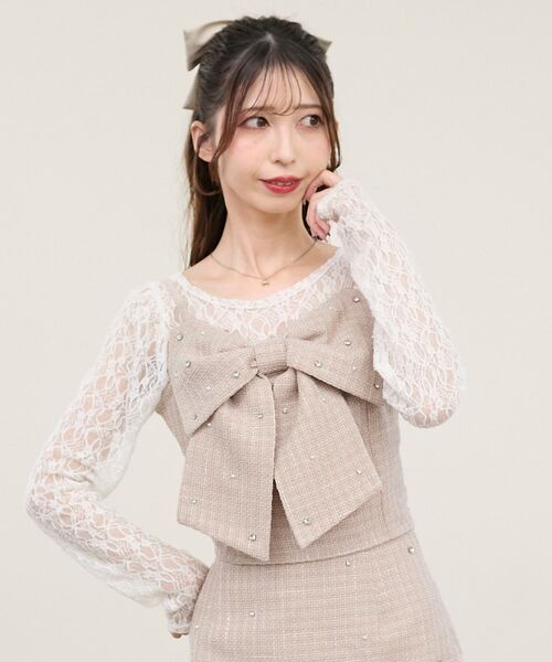 MAJESTIC LEGON（マジェスティックレゴン）の「ビッグリボンビジュービスチェ（キャミソール・レディース・サックスブルー/アイボリー/ピンクベージュ/ブラック・MEDIUM）」の4枚目の写真