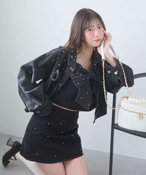 MAJESTIC LEGON（マジェスティックレゴン）の「ビッグリボンビジュービスチェ（キャミソール・レディース・サックスブルー/アイボリー/ピンクベージュ/ブラック・MEDIUM）」の21枚目の写真