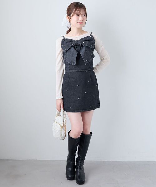 MAJESTIC LEGON（マジェスティックレゴン）の「ビッグリボンビジュービスチェ（キャミソール・レディース・サックスブルー/アイボリー/ピンクベージュ/ブラック・MEDIUM）」の12枚目の写真