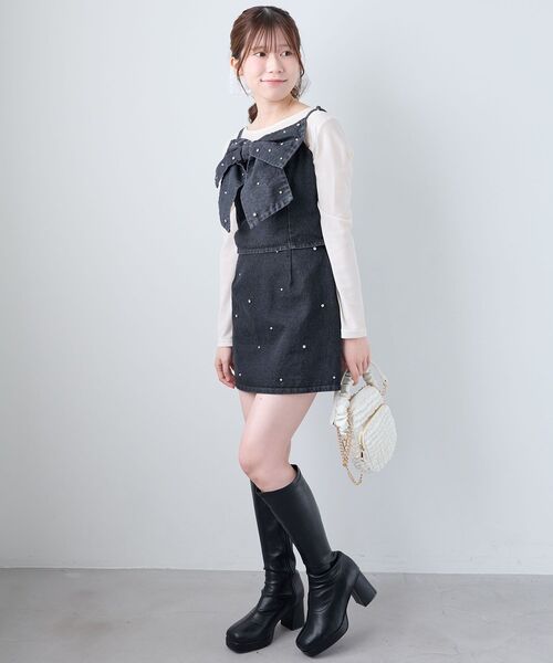 MAJESTIC LEGON（マジェスティックレゴン）の「ビッグリボンビジュービスチェ（キャミソール・レディース・サックスブルー/アイボリー/ピンクベージュ/ブラック・MEDIUM）」の13枚目の写真