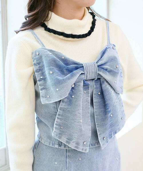 MAJESTIC LEGON（マジェスティックレゴン）の「ビッグリボンビジュービスチェ（キャミソール・レディース・サックスブルー/アイボリー/ピンクベージュ/ブラック・MEDIUM）」の6枚目の写真