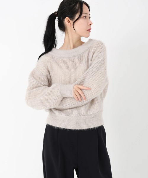 STRAWBERRY-FIELDS(ストロベリーフィールズ)の「スパークルシャギー_ラメ混エアリーシャギーニット(ニット/セーター・レディース・ライトグレー/ピンクベージュ・2)」の1枚目の写真