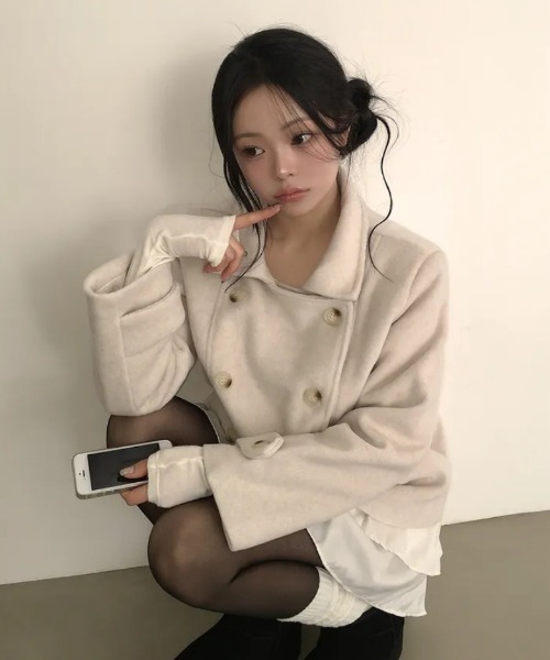 FAVORITO(ファヴォリート)の「襟付きダブルブレストメルトンジャケット(ピーコート・レディース・ブルー/ベージュ/ブラック・F)」の16枚目の写真