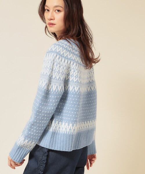 Sunauna(スーナウーナ)の「【ラメ混】ノルディック風ジャカード柄ニット(ニット/セーター・レディース・ブルー/ネイビー/アイボリー・40/38/34)」の12枚目の写真