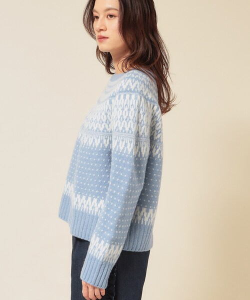 Sunauna(スーナウーナ)の「【ラメ混】ノルディック風ジャカード柄ニット(ニット/セーター・レディース・ブルー/ネイビー/アイボリー・40/38/34)」の8枚目の写真