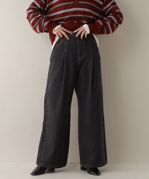 RAGEBLUE（レイジブルー）の「デニムタックワイドパンツ（デニムパンツ・レディース・ブルー/ブラック/ピンク・MEDIUM）」の2枚目の写真