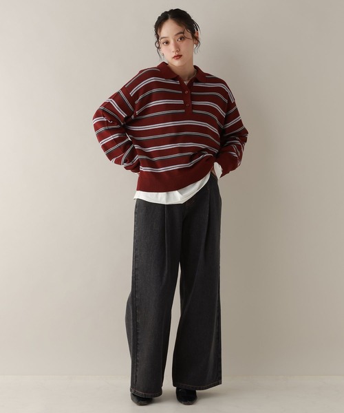 RAGEBLUE（レイジブルー）の「デニムタックワイドパンツ（デニムパンツ・レディース・ブルー/ブラック/ピンク・MEDIUM）」の4枚目の写真