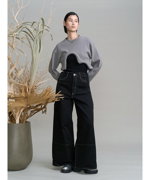 UN3D.(アンスリード)の「WAVE LINE SIDE RIB DENIM PANTS / ウェーブラインサイドリブデニムパンツ(デニムパンツ・レディース・ブラック/インディゴブルー・36/38)」の22枚目の写真