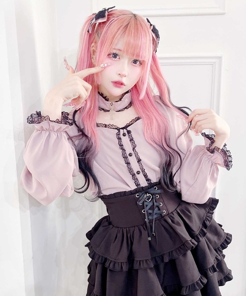 MA*RS（アメーバーマーズ）の「クロスチョーカー付きブラウス（シャツ/ブラウス・レディース・ブラック/ピンク/ホワイト・FREE）」の7枚目の写真