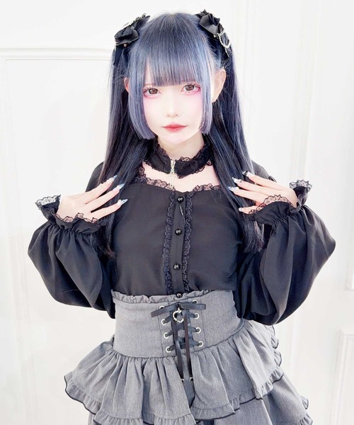 MA*RS（アメーバーマーズ）の「クロスチョーカー付きブラウス（シャツ/ブラウス・レディース・ブラック/ピンク/ホワイト・FREE）」の4枚目の写真