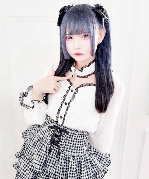 MA*RS（アメーバーマーズ）の「クロスチョーカー付きブラウス（シャツ/ブラウス・レディース・ブラック/ピンク/ホワイト・FREE）」の10枚目の写真