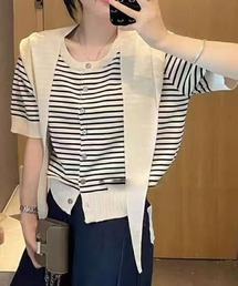 肩掛けストール付き前ボタンニットカーディガン