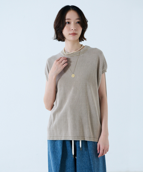 Johnbull(ジョンブル)の「【JOHNBULL/ジョンブル】ドライコットンピグメントフレンチニットT / フレンチスリーブトップス(ニット/セーター・レディース・ブラウン/ベージュ/チャコールグレー・フリー)」の4枚目の写真