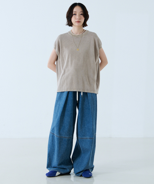 Johnbull(ジョンブル)の「【JOHNBULL/ジョンブル】ドライコットンピグメントフレンチニットT / フレンチスリーブトップス(ニット/セーター・レディース・ブラウン/ベージュ/チャコールグレー・フリー)」の5枚目の写真