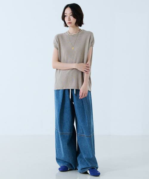 Johnbull(ジョンブル)の「【JOHNBULL/ジョンブル】ドライコットンピグメントフレンチニットT / フレンチスリーブトップス(ニット/セーター・レディース・ブラウン/ベージュ/チャコールグレー・フリー)」の19枚目の写真