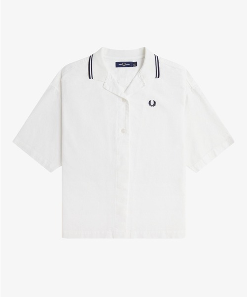 FRED PERRY（フレッドペリー）の「Tipped Placket Detail Shirt／ティップラインプラケットシャツ（シャツ/ブラウス・レディース・ホワイト/ネイビー・10）」の12枚目の写真