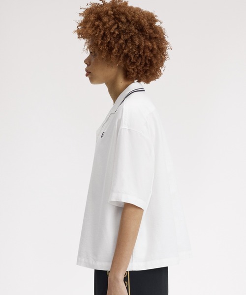 FRED PERRY（フレッドペリー）の「Tipped Placket Detail Shirt／ティップラインプラケットシャツ（シャツ/ブラウス・レディース・ホワイト/ネイビー・10）」の11枚目の写真