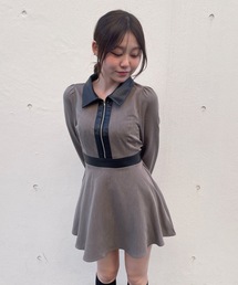 abc une face | フロントジップシャツ衿ワンピース(ワンピース)