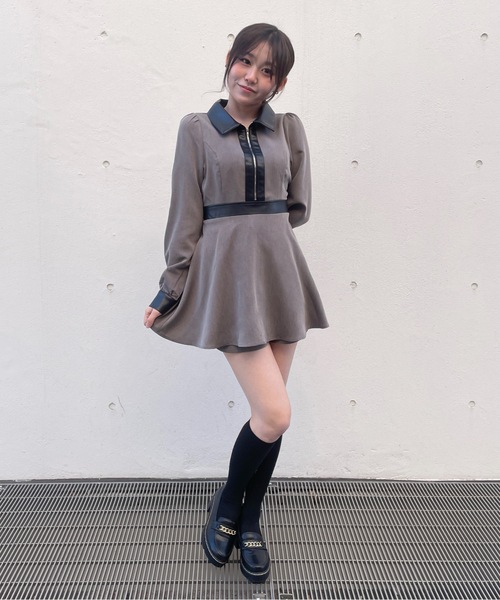 abc une face(アーベーセーアンフェイス)の「フロントジップシャツ衿ワンピース(ワンピース・レディース・グレー/ブラック/ホワイト系その他・FREE)」の11枚目の写真