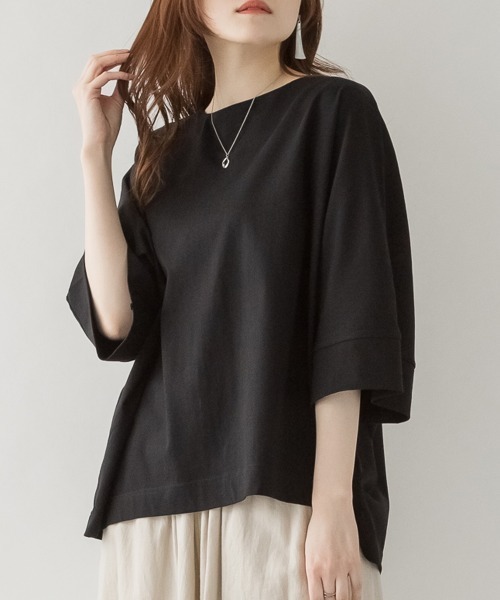 aity（アイティ）の「M-5L ボートネック ドルマンゆるTシャツ 夏服（Tシャツ/カットソー・レディース・ブラック/オフホワイト/チャコールグレー/グレイッシュベージュ・4L～5L/LL～3L/M～Ｌ）」の3枚目の写真