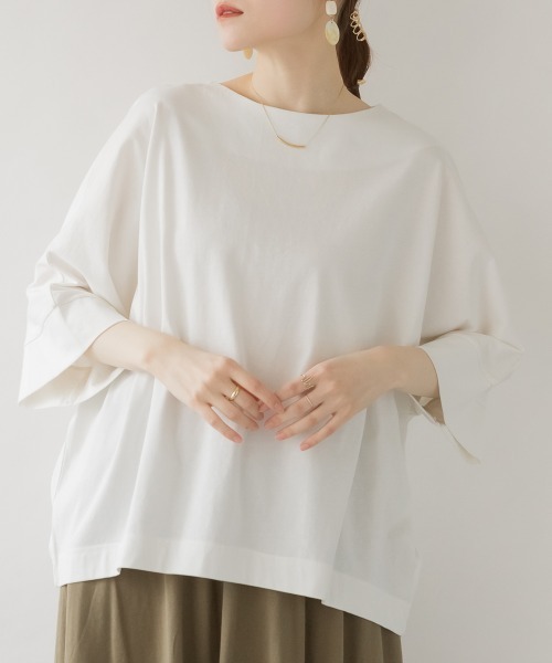 aity（アイティ）の「M-5L ボートネック ドルマンゆるTシャツ 夏服（Tシャツ/カットソー・レディース・ブラック/オフホワイト/チャコールグレー/グレイッシュベージュ・4L～5L/LL～3L/M～Ｌ）」の7枚目の写真