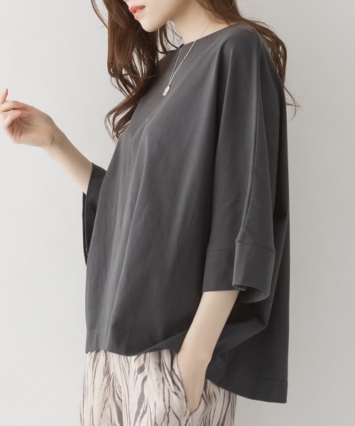 aity（アイティ）の「M-5L ボートネック ドルマンゆるTシャツ 夏服（Tシャツ/カットソー・レディース・ブラック/オフホワイト/チャコールグレー/グレイッシュベージュ・4L～5L/LL～3L/M～Ｌ）」の15枚目の写真