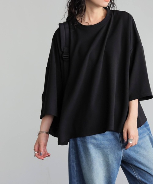 antiqua(アンティカ)の「速乾 ドルマン トップス ワイドパンツ セットアップ(Tシャツ/カットソー・レディース・ブラック/グレー・P/R)」の10枚目の写真