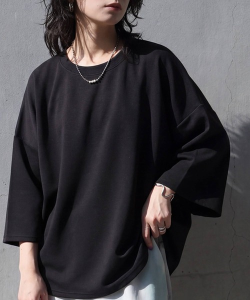 antiqua(アンティカ)の「速乾 ドルマン トップス ワイドパンツ セットアップ(Tシャツ/カットソー・レディース・ブラック/グレー・P/R)」の12枚目の写真