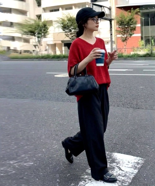 antiqua(アンティカ)の「速乾 ドルマン トップス ワイドパンツ セットアップ(Tシャツ/カットソー・レディース・ブラック/グレー・P/R)」の14枚目の写真