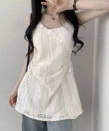 lulufa | クロシェ編み キャミワンピース / アシンメトリー リボン レース チュニック ワンピ風 重ね着 ガーリーコーデ(キャミソール)