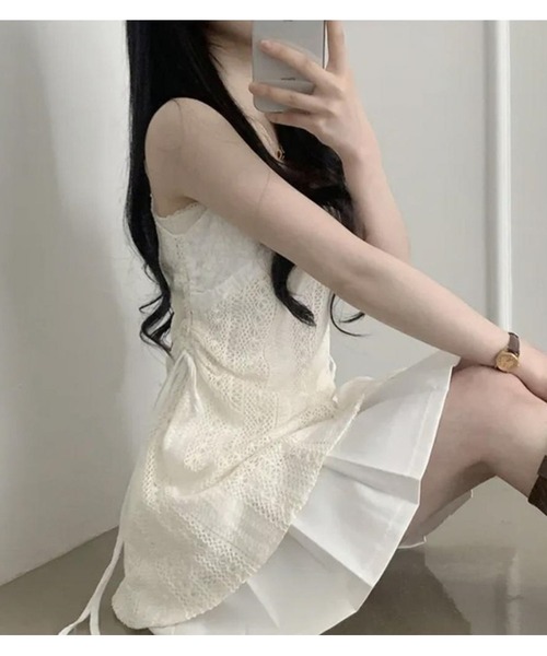 lulufa(ルルファ)の「クロシェ編み キャミワンピース / アシンメトリー リボン レース チュニック ワンピ風 重ね着 ガーリーコーデ(キャミソール・レディース・アイボリー・LARGE/MEDIUM)」の9枚目の写真