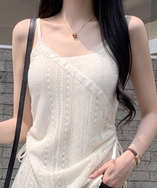 lulufa(ルルファ)の「クロシェ編み キャミワンピース / アシンメトリー リボン レース チュニック ワンピ風 重ね着 ガーリーコーデ(キャミソール・レディース・アイボリー・LARGE/MEDIUM)」の17枚目の写真