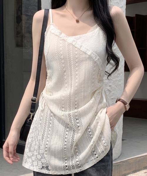 lulufa(ルルファ)の「クロシェ編み キャミワンピース / アシンメトリー リボン レース チュニック ワンピ風 重ね着 ガーリーコーデ(キャミソール・レディース・アイボリー・LARGE/MEDIUM)」の16枚目の写真