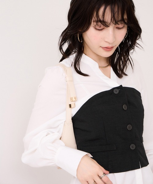 VIS（ビス）の「美easy前開きビスチェドッキングシャツ/イージーケア・接触冷感・セットアップ対応（シャツ/ブラウス・レディース・ブラック/キナリ/グレー・FREE）」の4枚目の写真