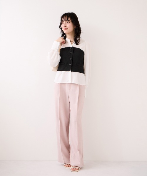 VIS（ビス）の「美easy前開きビスチェドッキングシャツ/イージーケア・接触冷感・セットアップ対応（シャツ/ブラウス・レディース・ブラック/キナリ/グレー・FREE）」の9枚目の写真